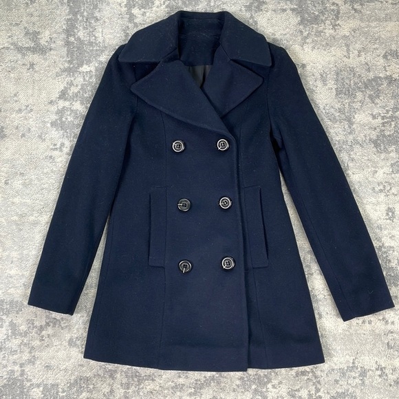 Fleurette Double Breasted 100% Wool Peacoat in Midnight Navy Blue Sz 2 - Picture 3 of 13